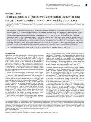 Pharmacogenetics of Pemetrexed Combination Therapy in Lung Cancer: Pathway Analysis Reveals Novel Toxicity Associations