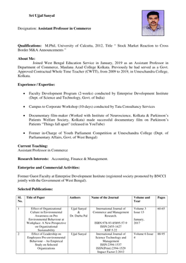 Sri Ujjal Sanyal Designation: Assistant Professor in Commerce Qualifications