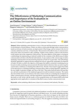 The Effectiveness of Marketing Communication and Importance of Its Evaluation in an Online Environment