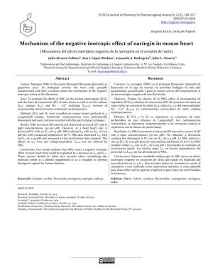 Mechanism of the Negative Inotropic Effect of Naringin in Mouse Heart