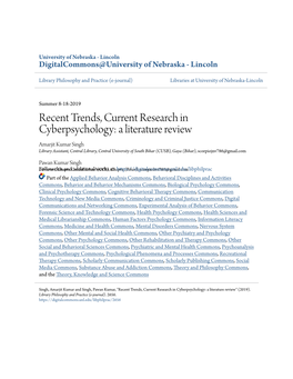 Recent Trends, Current Research in Cyberpsychology: a Literature Review