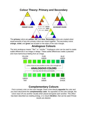 Primary and Secondary Analogous Colours Complementary Colours