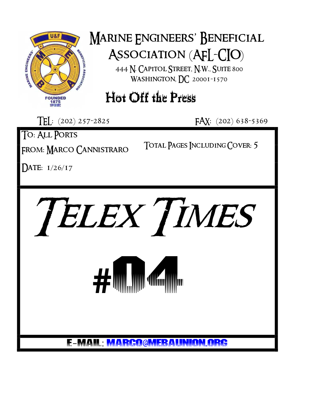 M.E.B.A. Telex Times for January 26, 2017