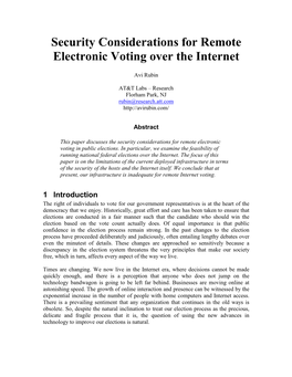 Security Considerations for Remote Electronic Voting Over the Internet