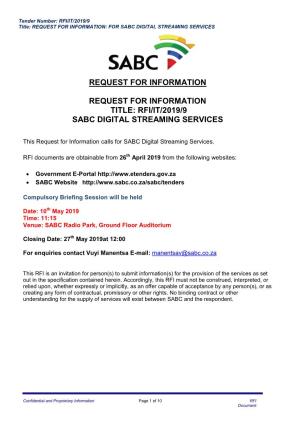 Rfi/It/2019/9 Sabc Digital Streaming Services