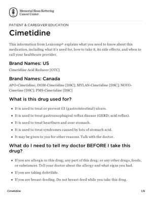 Cimetidine | Memorial Sloan Kettering Cancer Center