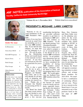 President's Message: Larry Caretto Arf Notes