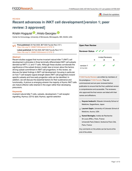 Recent Advances in Inkt Cell Development[Version 1; Peer Review