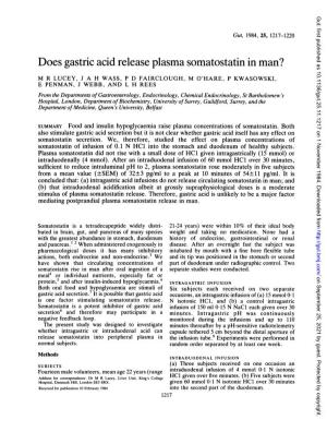 Does Gastric Acid Release Plasma Somatostatin in Man?