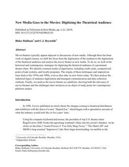 New Media Goes to the Movies: Digitizing the Theatrical Audience