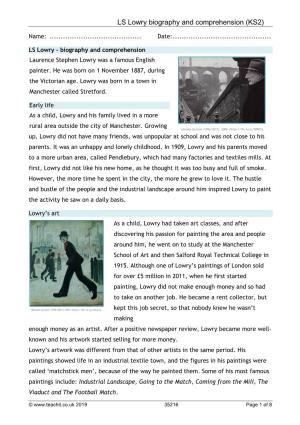 LS Lowry Biography and Comprehension (KS2)