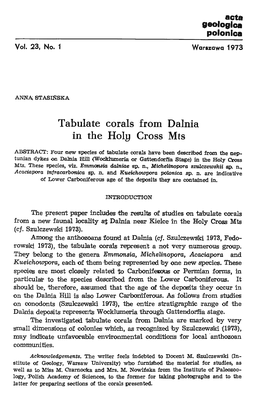 Tabulate . Corals from Dalnia in the Ho19 Cross Mts