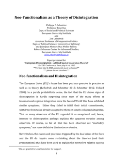 Neo-Functionalism As a Theory of Disintegration