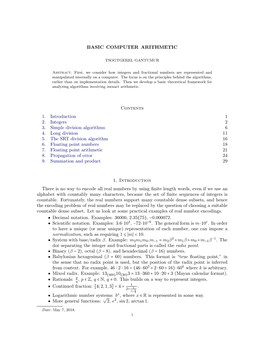 Basic Computer Arithmetic