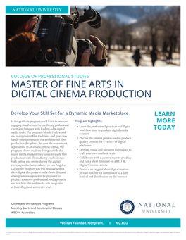 19-NU-1080 Master of Fine Arts in Digital Cinema Production.Indd