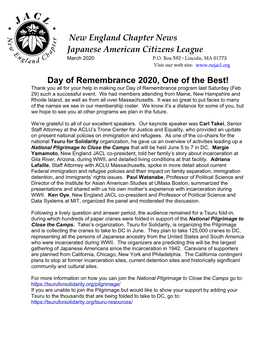 New England Chapter News Japanese American Citizens League March 2020 P.O