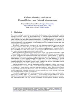 Collaboration Opportunities for Content Delivery and Network Infrastructures