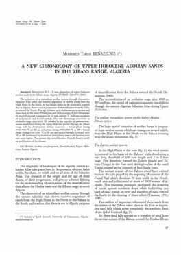 A New Chronology of Upper Holocene Aeolian Sands in the Zibans Range, Algeria