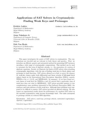 Applications of SAT Solvers in Cryptanalysis: Finding Weak Keys and Preimages