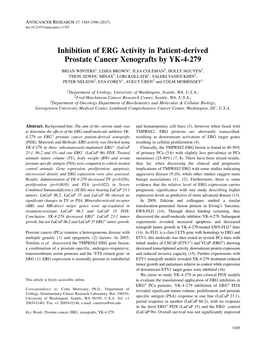 Inhibition of ERG Activity in Patient-Derived Prostate Cancer