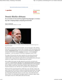 Dennis Ritchie Obituary | Technology | the Guardian