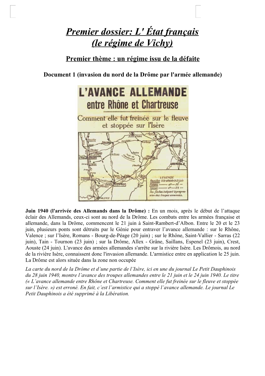 Premier Dossier: L' État Français (Le Régime De Vichy)