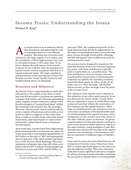 Income Trusts: Understanding the Issues Michael R