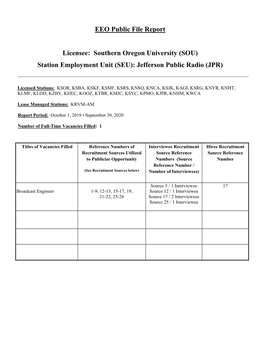 EEO Public File Report Licensee: Southern Oregon University (SOU