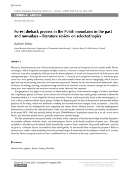 Forest Dieback Process in the Polish Mountains in the Past and Nowadays – Literature Review on Selected Topics