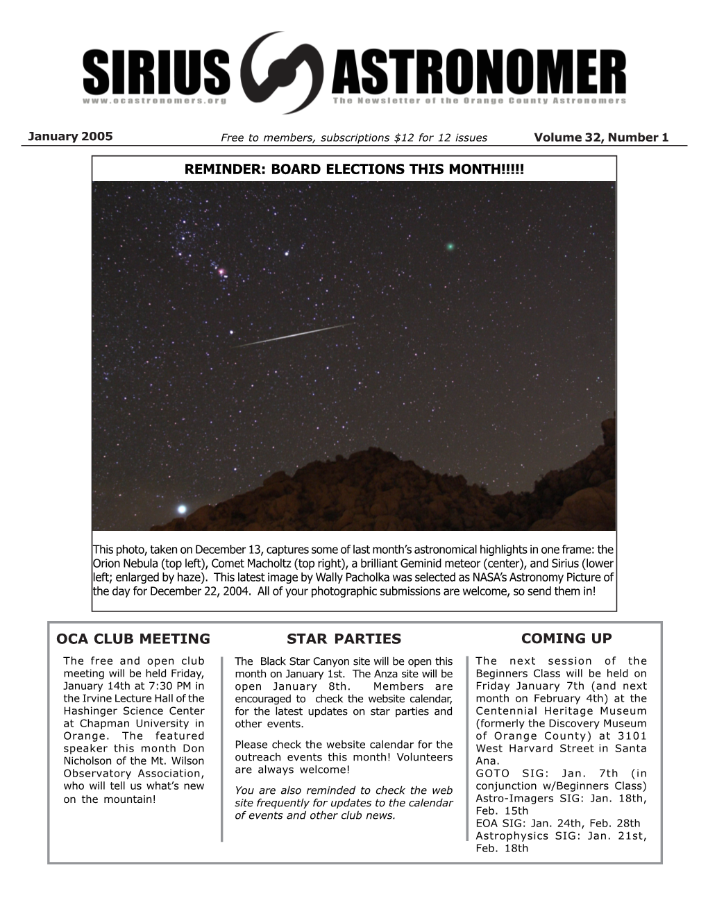 Oca Club Meeting Star Parties Coming up Reminder: Board Elections This Month!!!!!