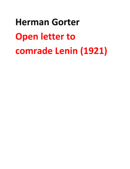 Herman Gorter Open Letter to Comrade Lenin (1921)