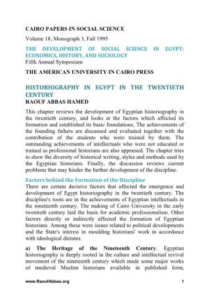 Historiography in Egypt in the Twentieth Century