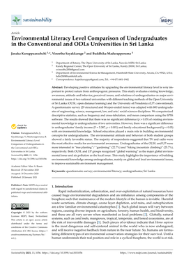 Environmental Literacy Level Comparison of Undergraduates in the Conventional and Odls Universities in Sri Lanka