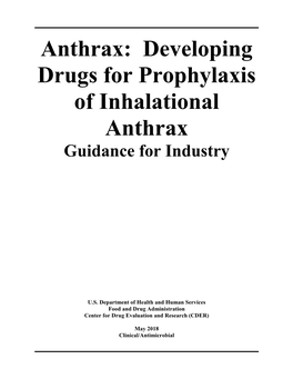 Developing Drugs for Prophylaxis of Inhalational Anthrax Guidance for Industry