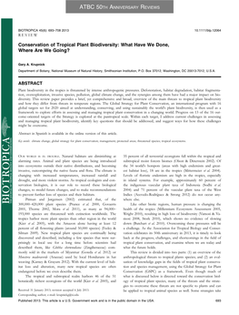 Conservation of Tropical Plant Biodiversity: What Have We Done, Where Are We Going?