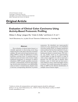 Evaluation of Clinical Colon Carcinoma Using Activity-Based Proteomic Profiling Melissa C