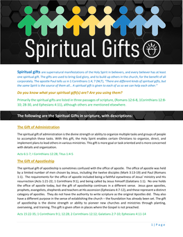 The Following Are the Spiritual Gifts in Scripture, with Descriptions