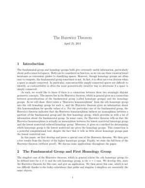 The Hurewicz Theorem April 25, 2011