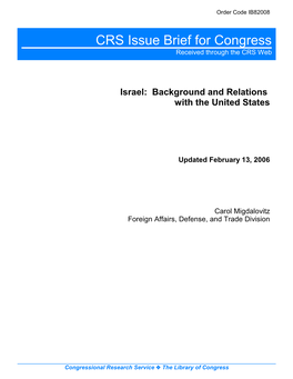 Israel: Background and Relations with the United States