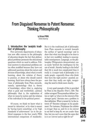 From Disguised Nonsense to Patent Nonsense: Thinking Philosophically
