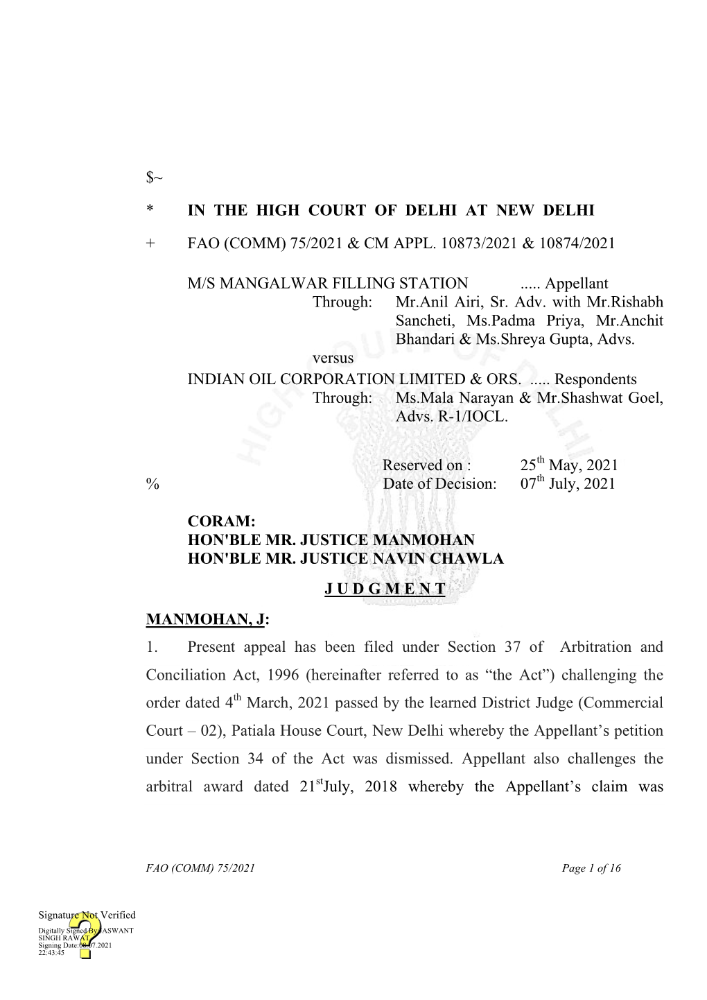 In The High Court Of Delhi At New Delhi + Fao (Comm) - DocsLib