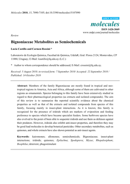 Bignoniaceae Metabolites As Semiochemicals