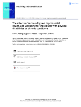 The Effects of Service Dogs on Psychosocial Health and Wellbeing for Individuals with Physical Disabilities Or Chronic Conditions