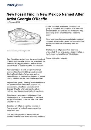 New Fossil Find in New Mexico Named After Artist Georgia O'keeffe 10 February 2006