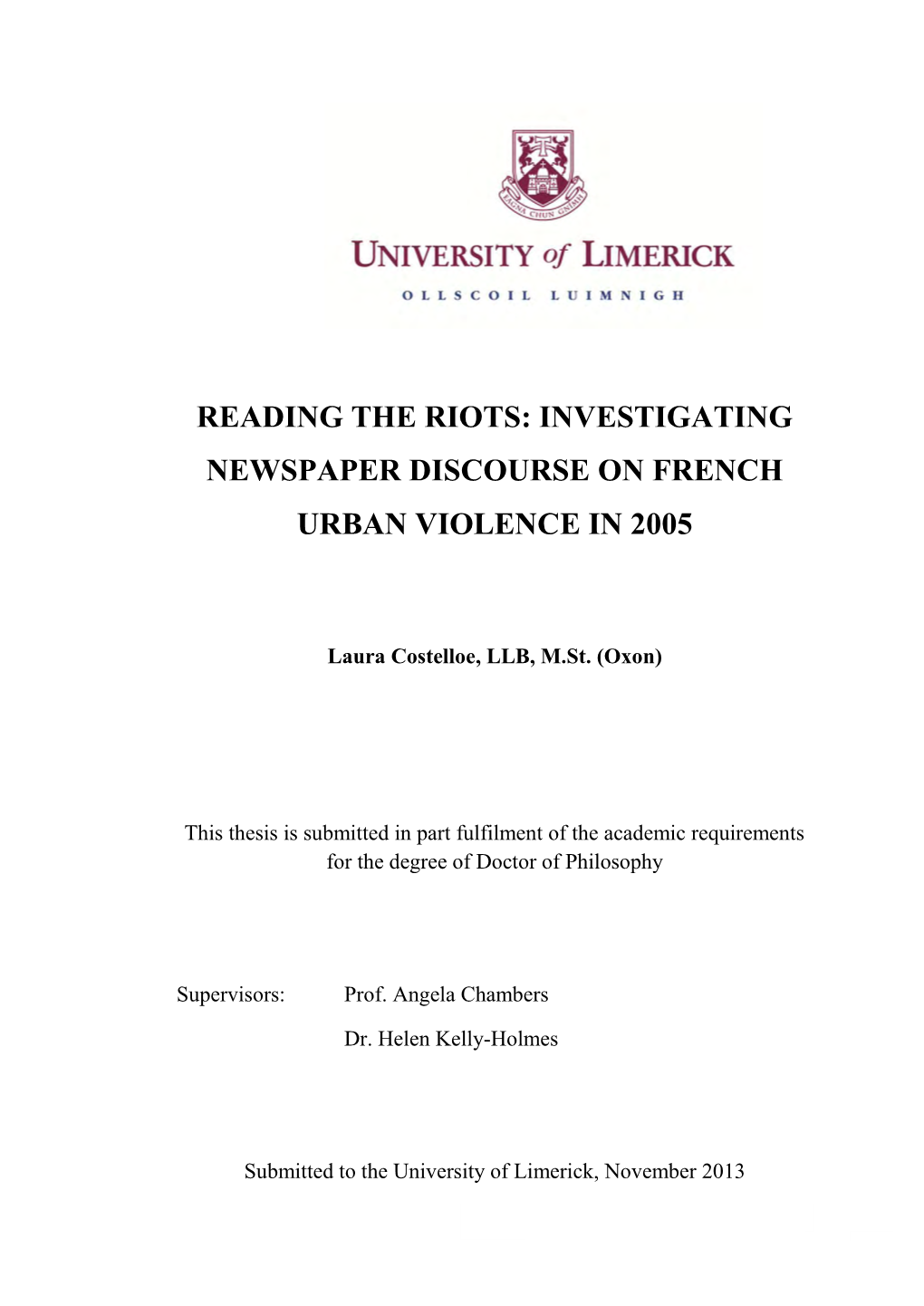 Reading the Riots: Investigating Newspaper Discourse on French Urban Violence in 2005