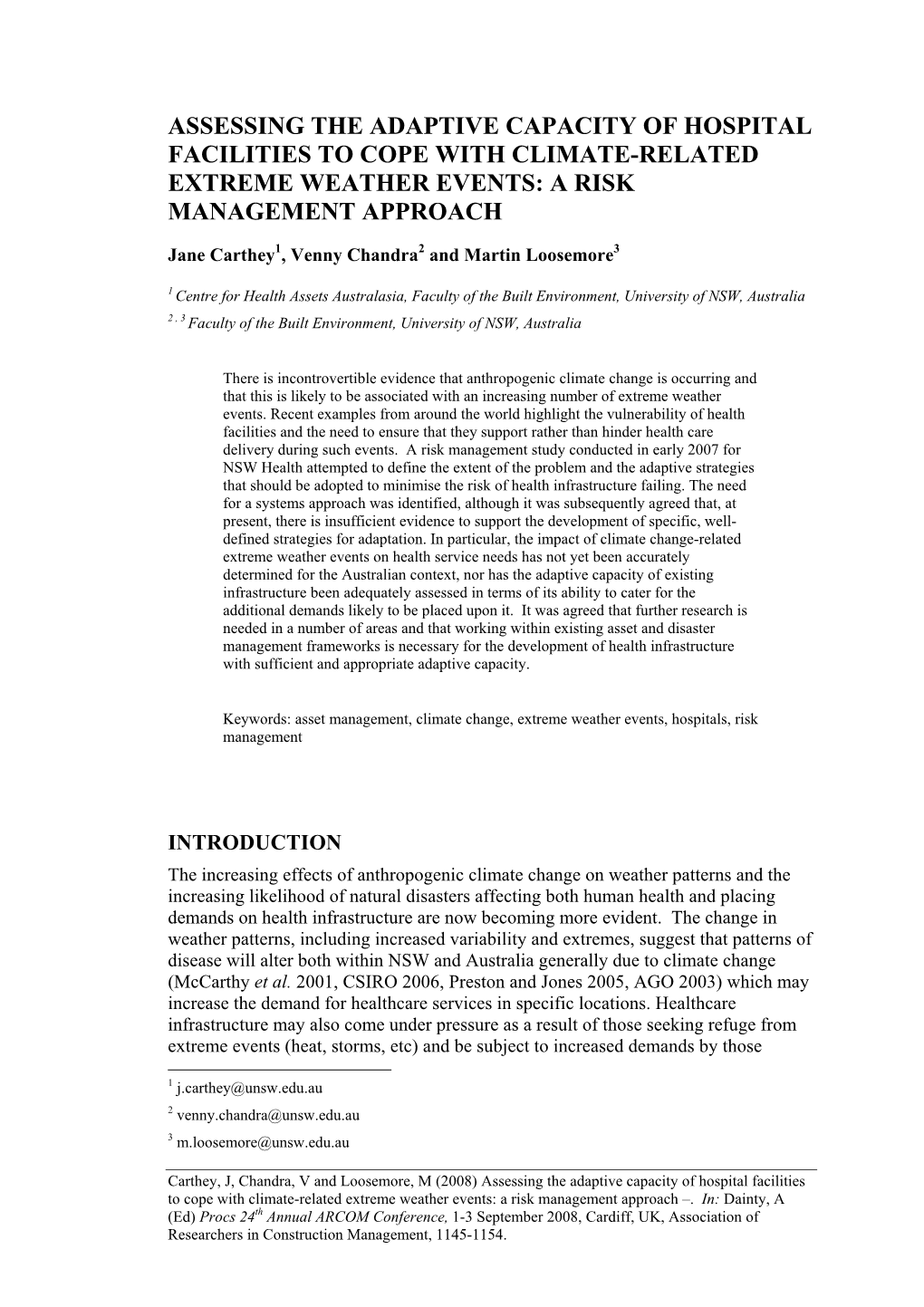 Assessing the Adaptive Capacity of Hospital Facilities to Cope with Climate-Related Extreme Weather Events: a Risk Management Approach