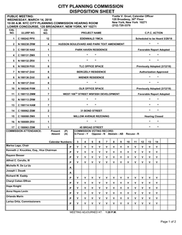 Disposition Sheet & City Planning Commission Calendar