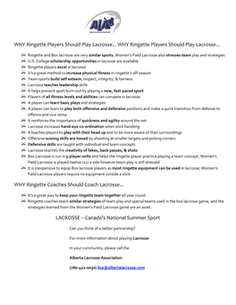 WHY Ringette Players Should Play Lacrosse... WHY Ringette Players Should Play Lacrosse
