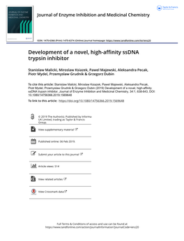 Development of a Novel, High-Affinity Ssdna Trypsin Inhibitor