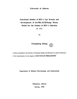 University of Alberta Functional Studies of HIV-1 Vpr Protein And